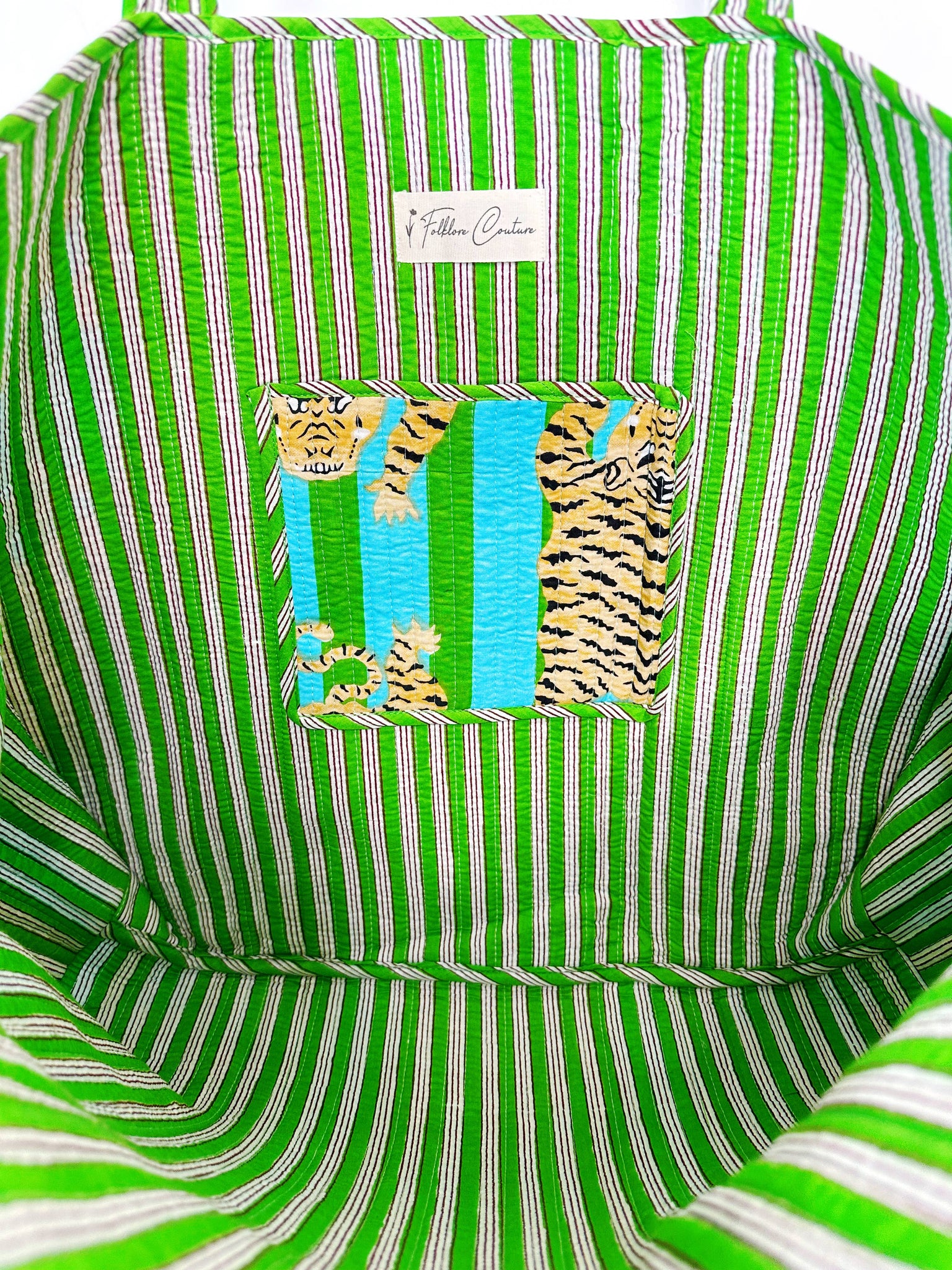 Green and Blue Tiger Quilted Tote Bag