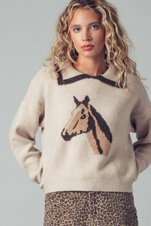 Horse Motif Knit Sweater