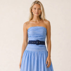 ma jolie strapless midi dress blue blue midi dress strapless Ma Jolie Strapless Midi Dress Blue