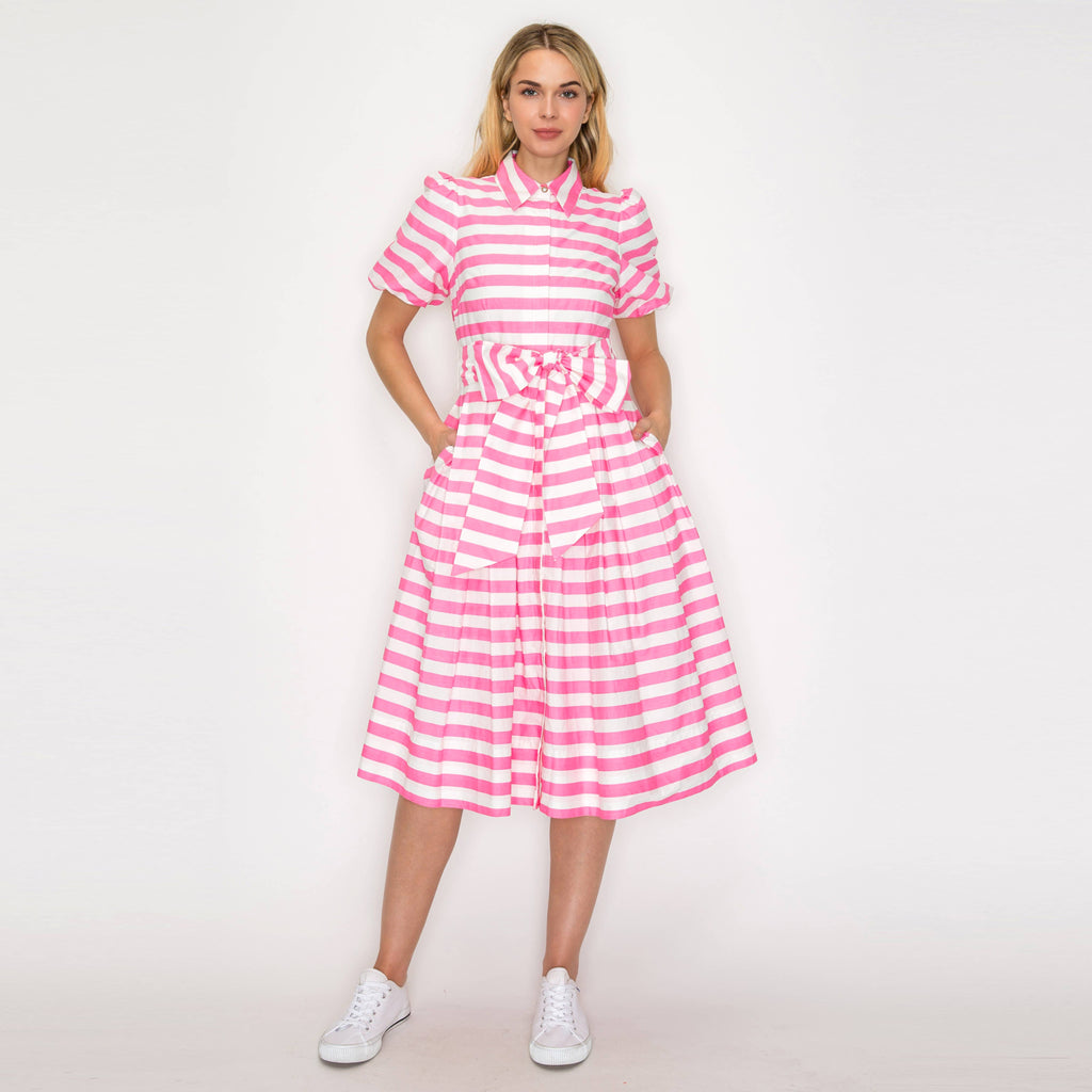 Pretty in Pink Stripe Shirt Midi Dress