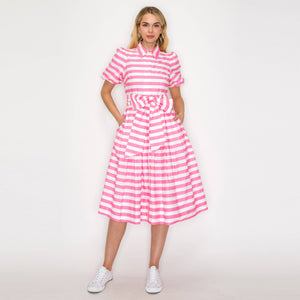 Pretty in Pink Stripe Shirt Midi Dress