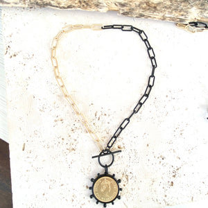 Mixed Metal Equestrian Coin Necklace