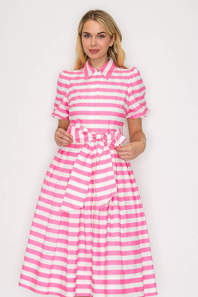 Pretty in Pink Stripe Shirt Midi Dress