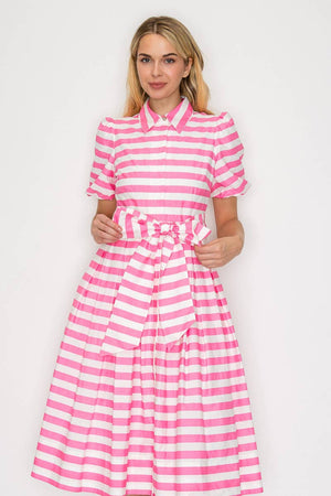 Pretty in Pink Stripe Shirt Midi Dress