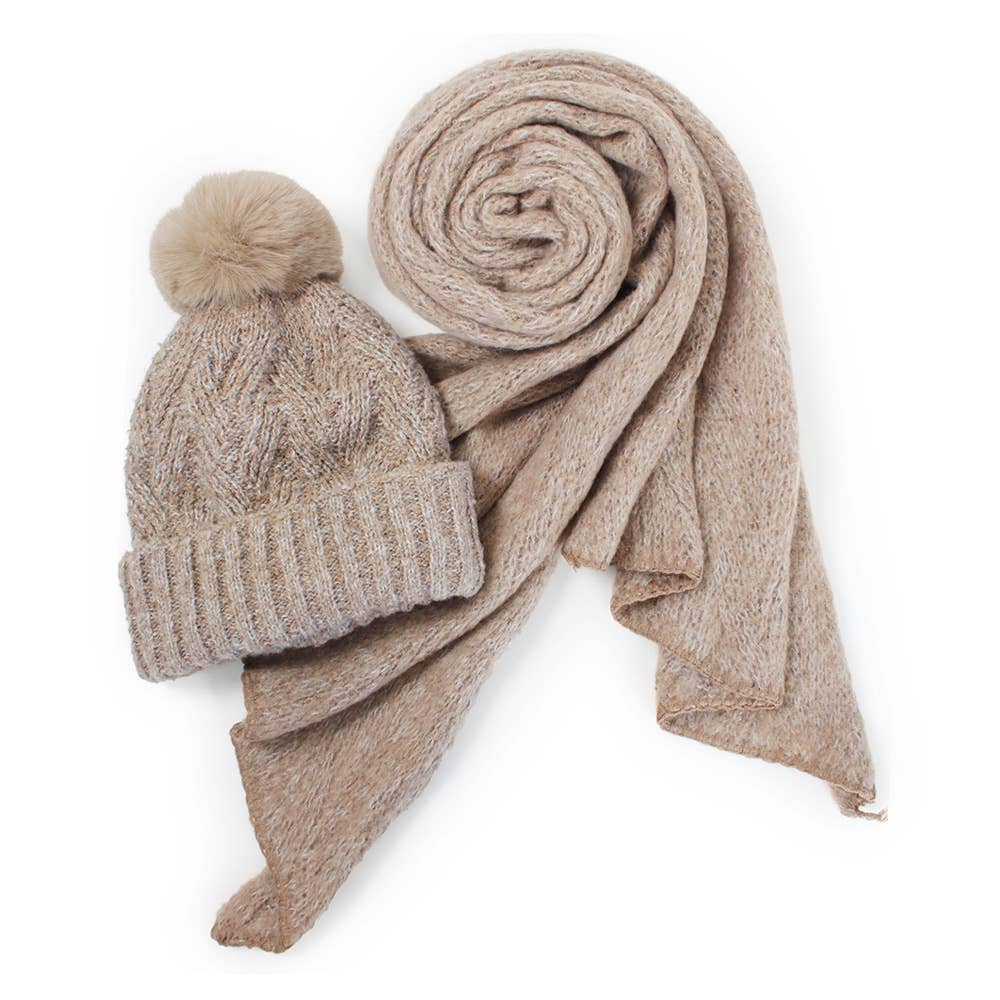 Lurex Knit Hat Scarf Set - 3 Colors