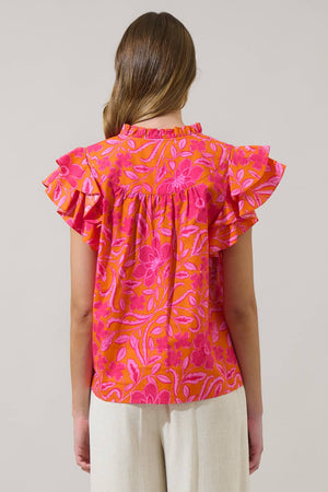 Rea Floral Emery Split Neck Top