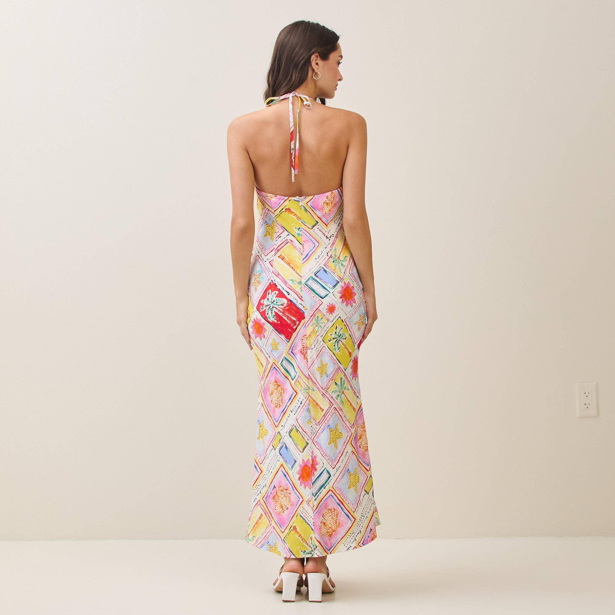 tropical print halter dress Tropical Blossom Colorful Halter Maxi Dress