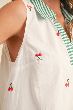 Cherry Embroidered Tank