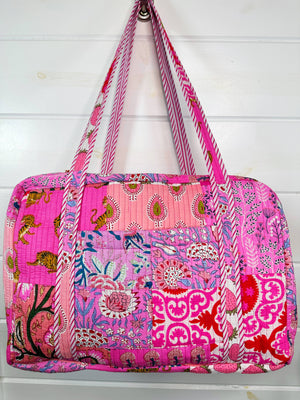 Pink Patchwork Quilted Duffle Bag