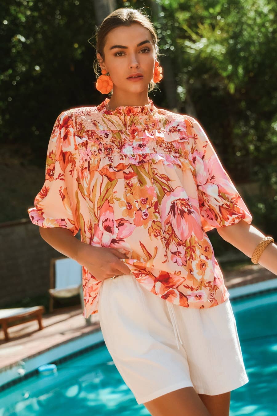 Floral Bubble Sleeve Blouse