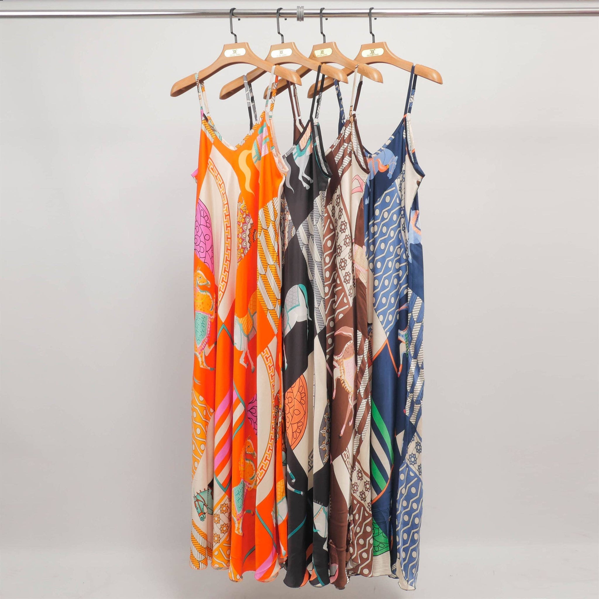 Equestrian Slip Dress - Orange, Black & Navy