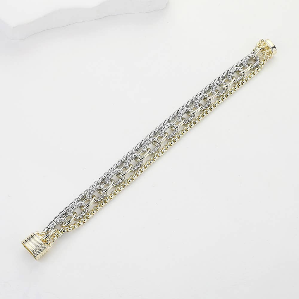 14K Gold Plated Two Tone Chunky Chain Magnetic Bracelet