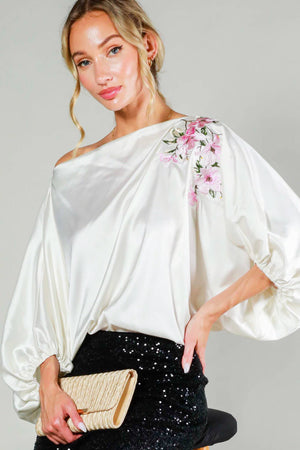 Floral Embroidered Satin Blouse