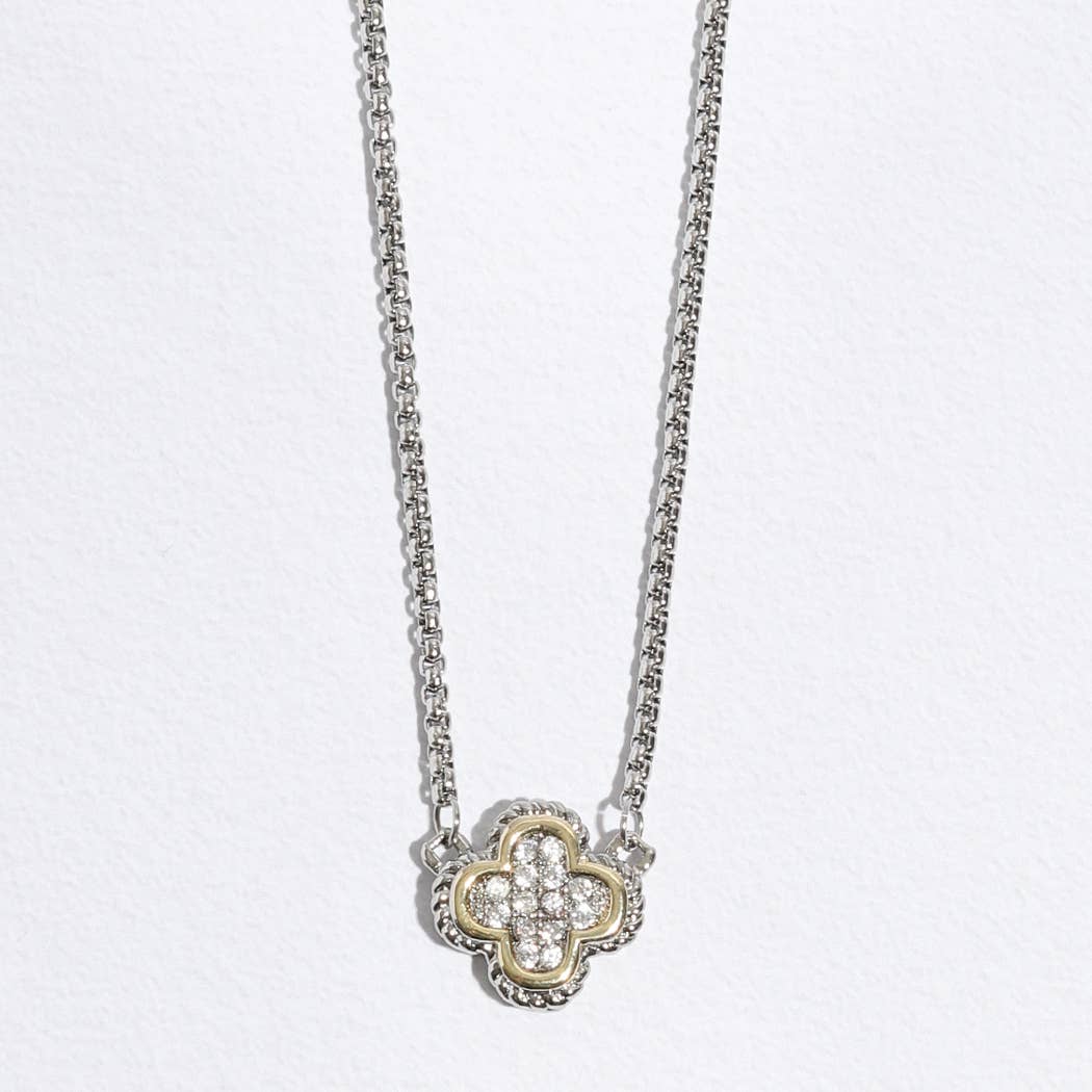 Clover CZ Pave Pendant Chain Necklace
