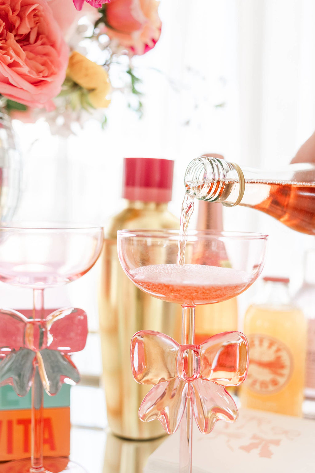 Bow & Bubbly - Pink Coupe Wine Glass 