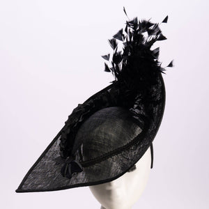 Sinamay Base With Flowers Feathers On The Brim - Red