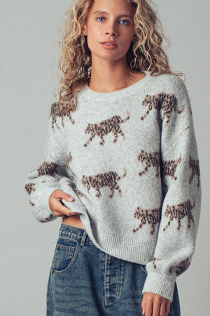 Leopard Knit Crewneck Sweater
