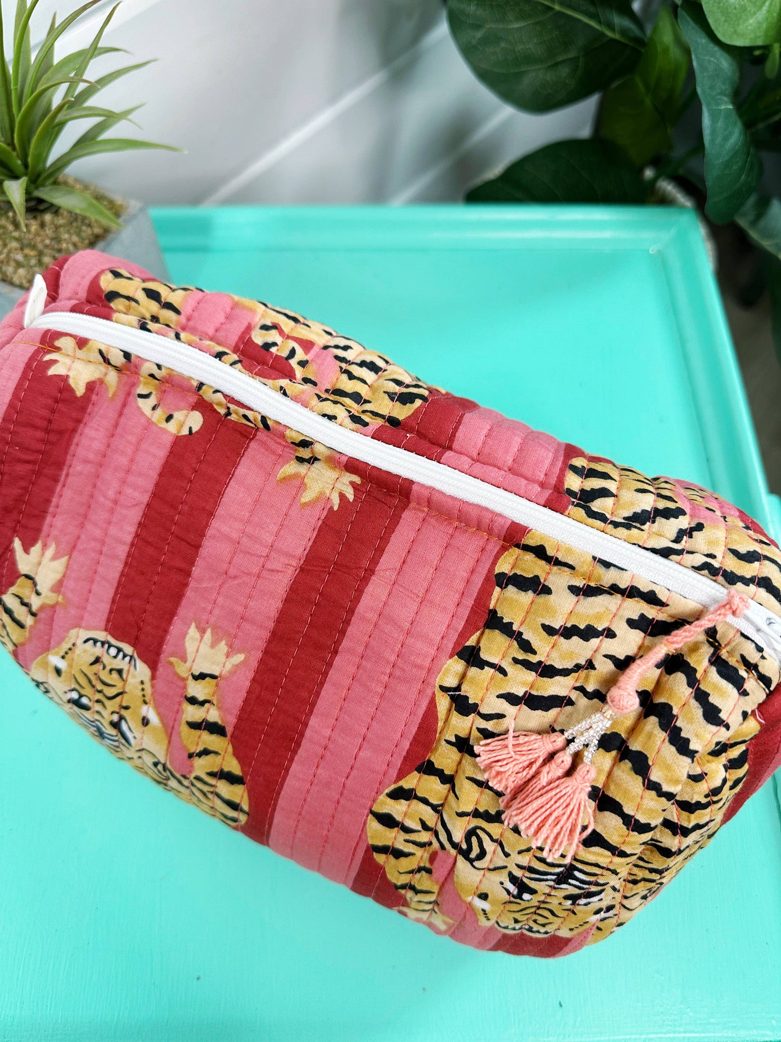 Cranberry Tiger Quilted Cosmetics Bag