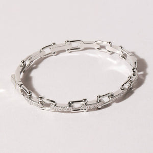 Linked Chain Style Bangle with CZ Buckle Closure