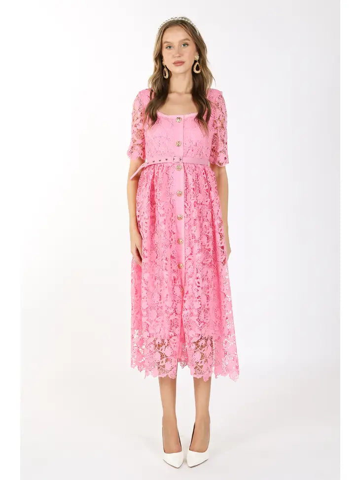 Romantic Square-Neck Lace Maxi Dress