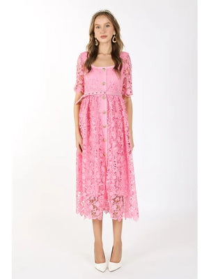 Romantic Square-Neck Lace Maxi Dress