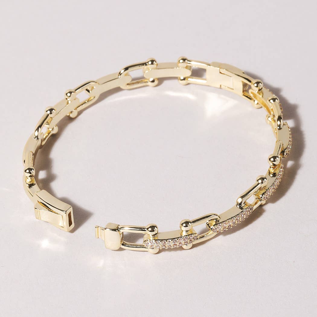 Linked Chain Style Bangle with CZ Buckle Closure