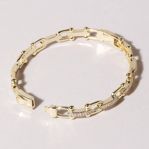 Linked Chain Style Bangle with CZ Buckle Closure
