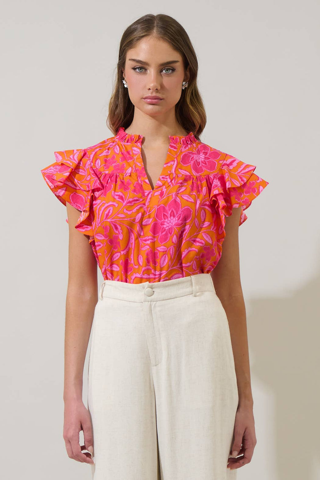 Rea Floral Emery Split Neck Top