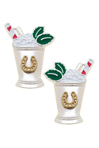 Lucky Horseshoe Enamel Mint Julep Stud Earrings in Two Tone