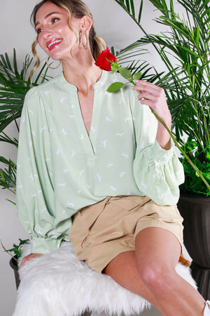 Horse Print Balloon Sleeve Blouse