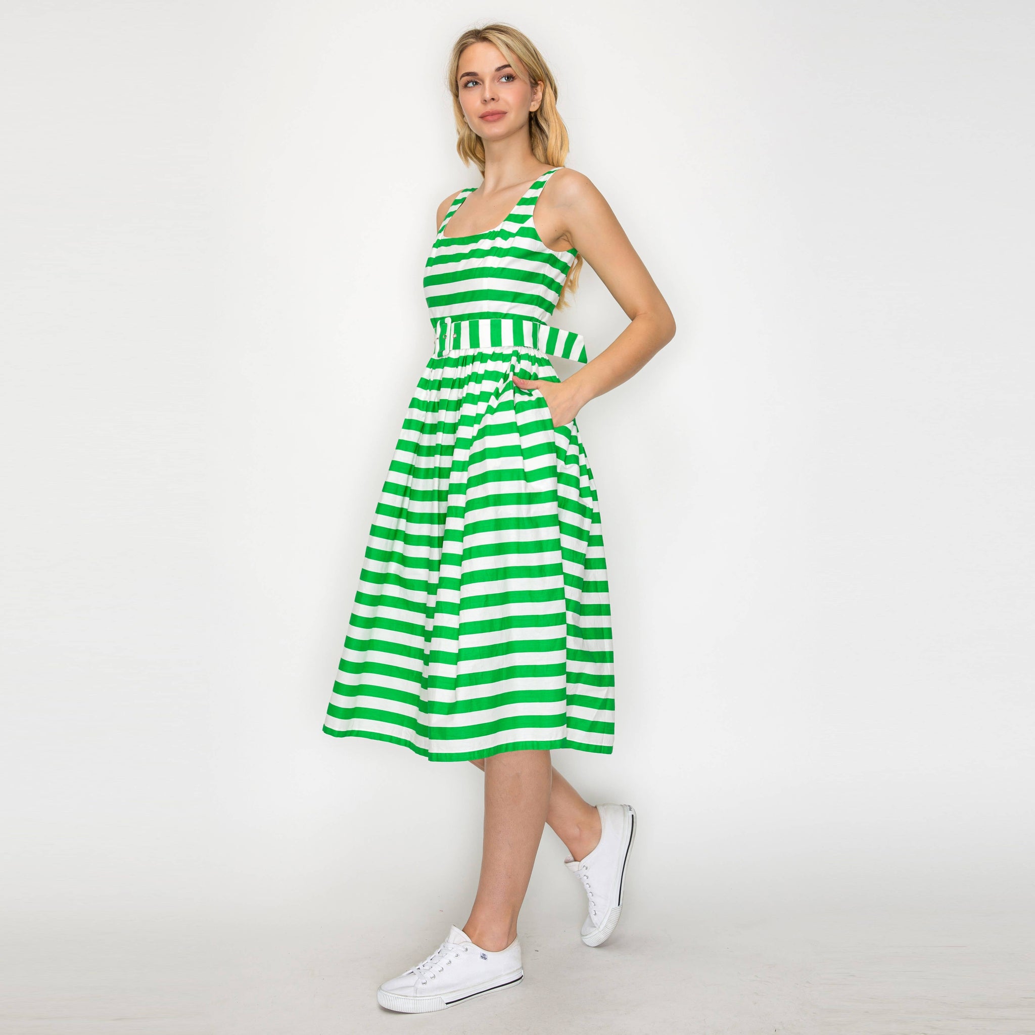 Lucky Green Stripe Classic Midi Dress