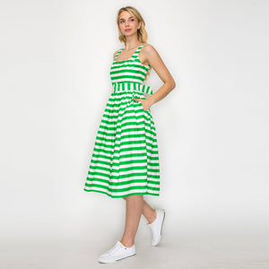 Lucky Green Stripe Classic Midi Dress