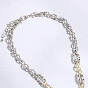 Linked Solid and Twisted Chain CZ Lock Necklace