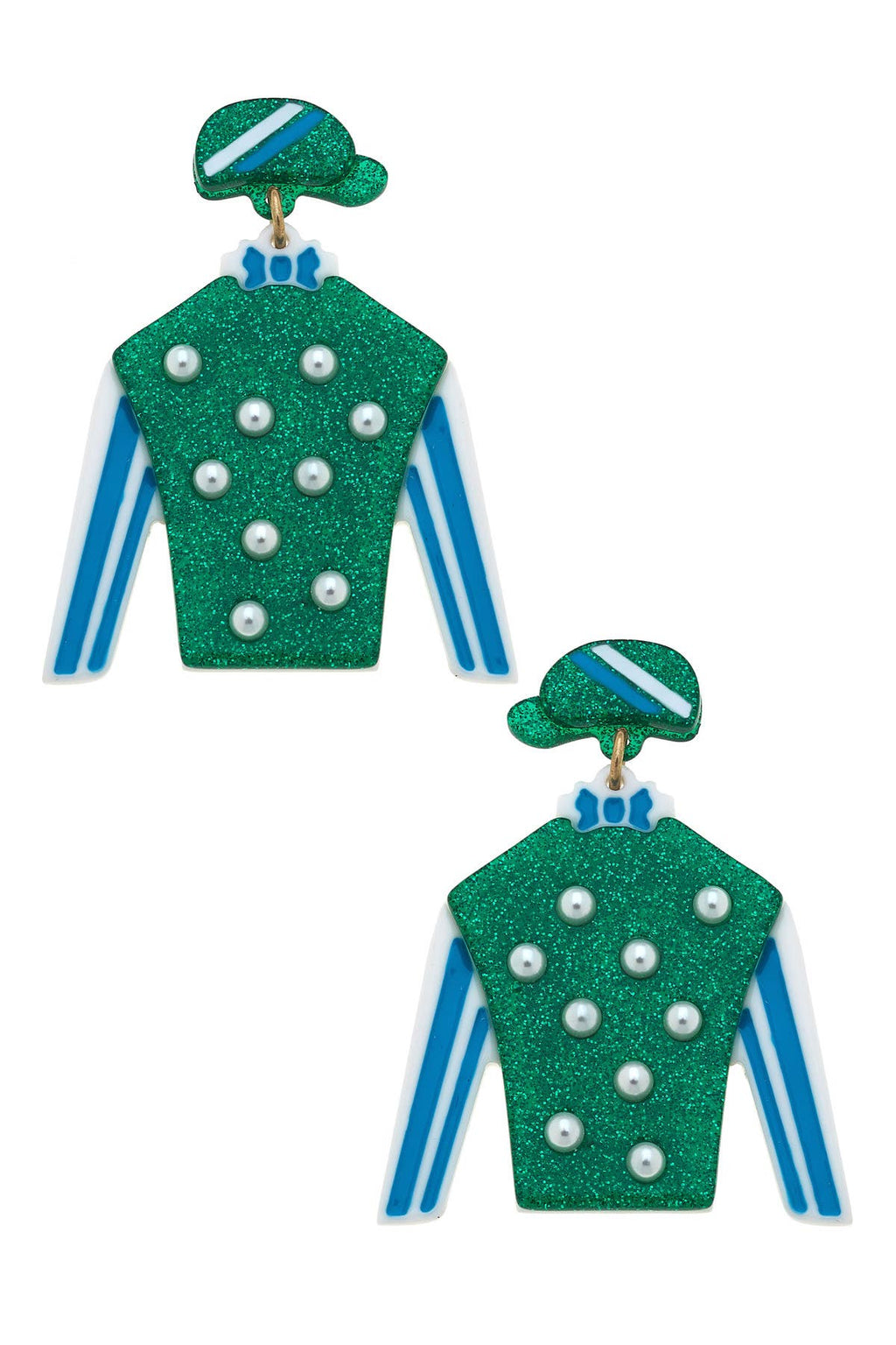 Freckles Jockey Silk Resin Drop Earrings in Green & Blue