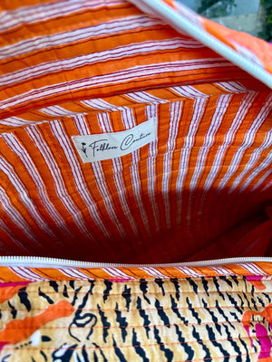 Orange and Pink Quilted Tiger Duffle Bag