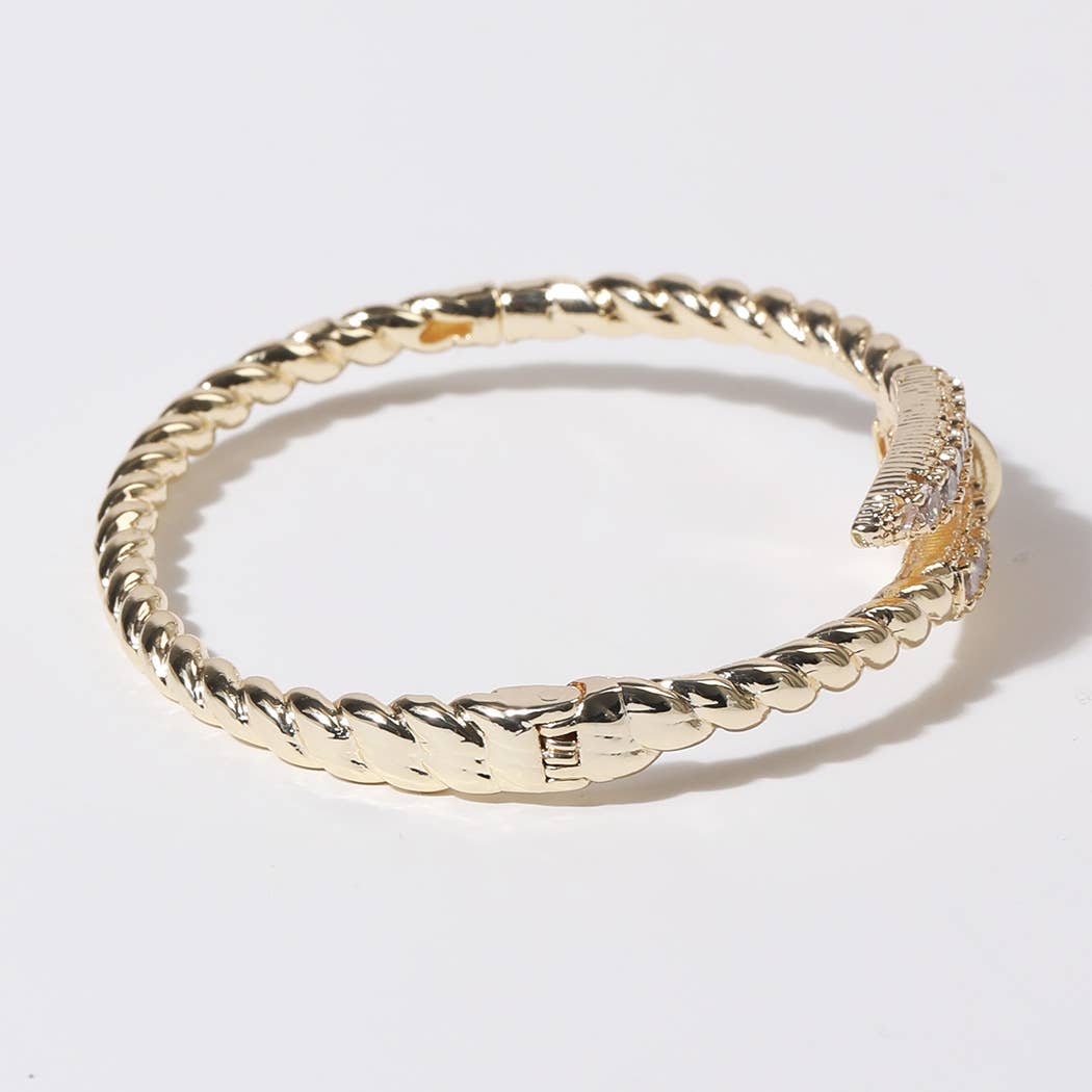CZ Pave Edge Twisted Gold Plated Bangle Bracelet