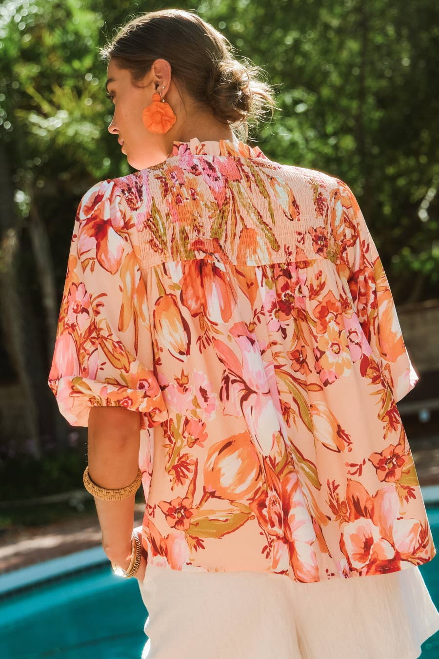 Floral Bubble Sleeve Blouse