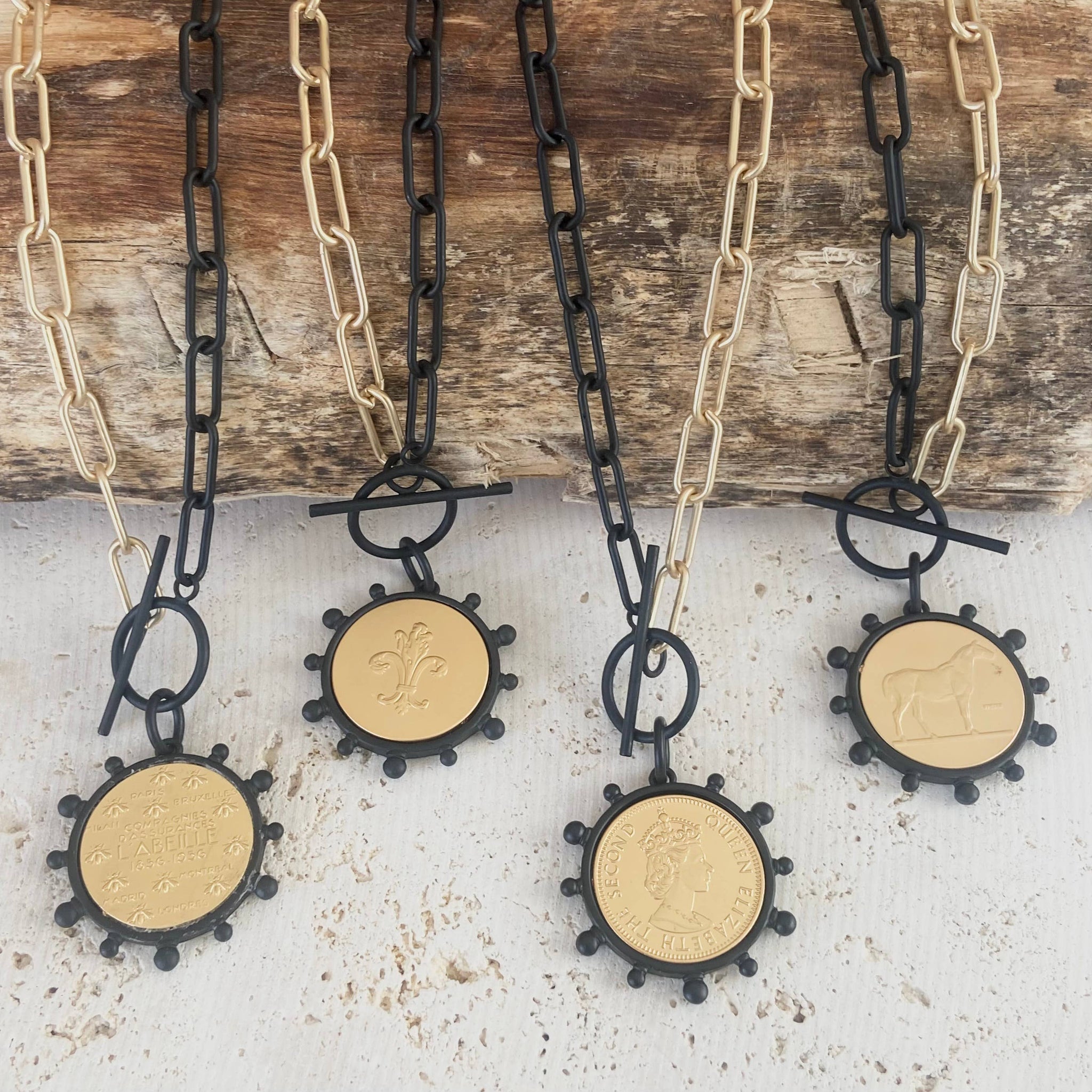 Mixed Metal Equestrian Coin Necklace