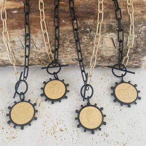 Mixed Metal Equestrian Coin Necklace