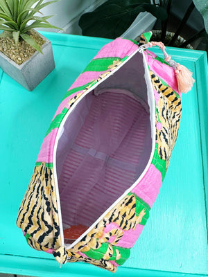 Pink and Green Tiger Print Cosmetic Bag