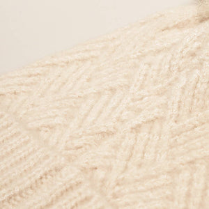 Chevron Knit Cuff Beanie w Faux Fur Pom