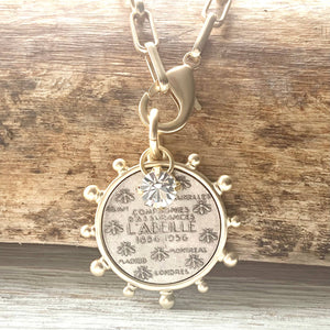 Matte Gold French Bee Coin Medallion Boutique Jewelry