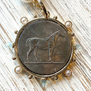 French Coin Medallion Equestrian Necklace
