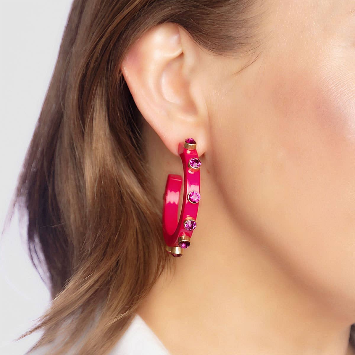 Canvas Style - Renee Resin and Rhinestone Hoop Earrings: Bubble Gum