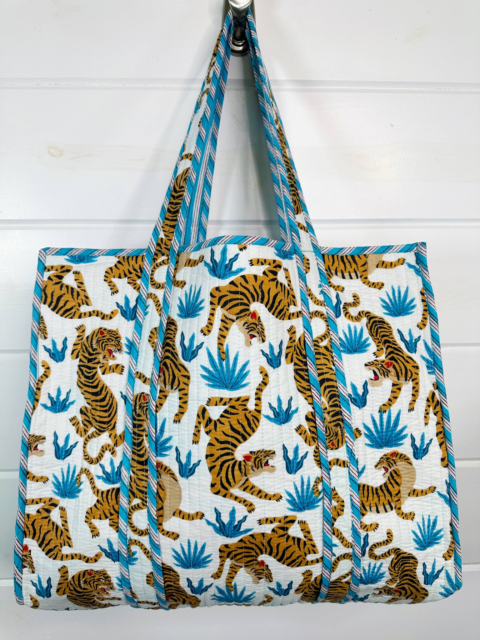 White Blue Tiger Tote Bag