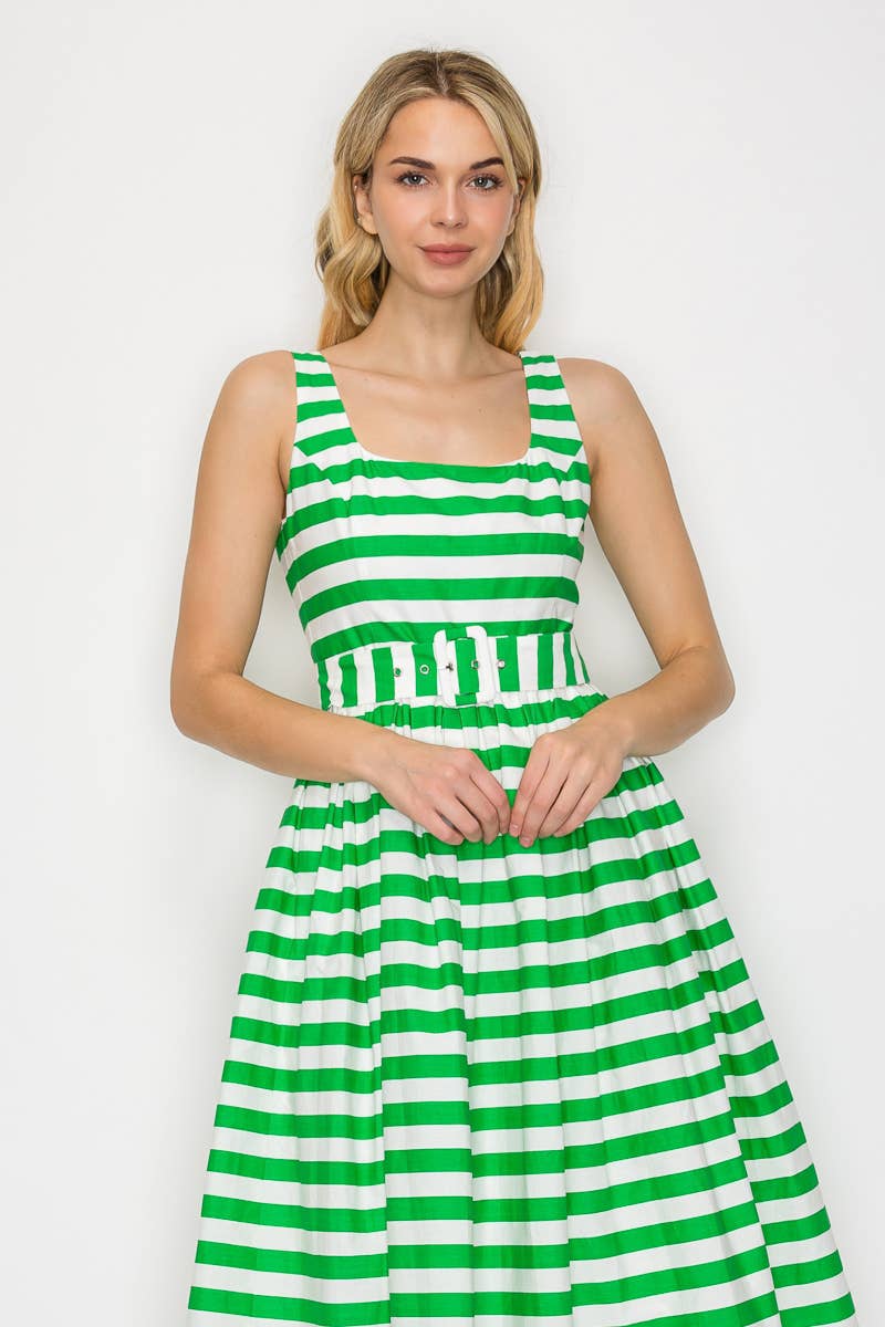 Lucky Green Stripe Classic Midi Dress