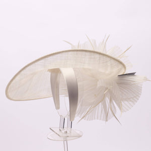 Large Sinamay Fascinator With Pleated Bow- white, red