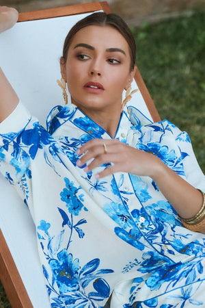 Floral Crushed Satin Button Up