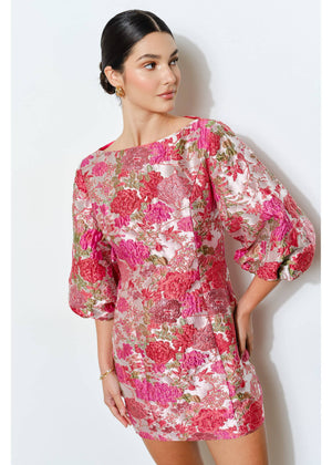 jacquard puff sleeve mini dress Jacquard Puff Mini Dress M
