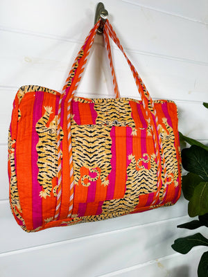 Orange and Pink Quilted Tiger Duffle Bag